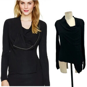 Aritzia Babaton Olivier Draped Asymmetric Jacket Top Zip Crepe Black Size Medium
